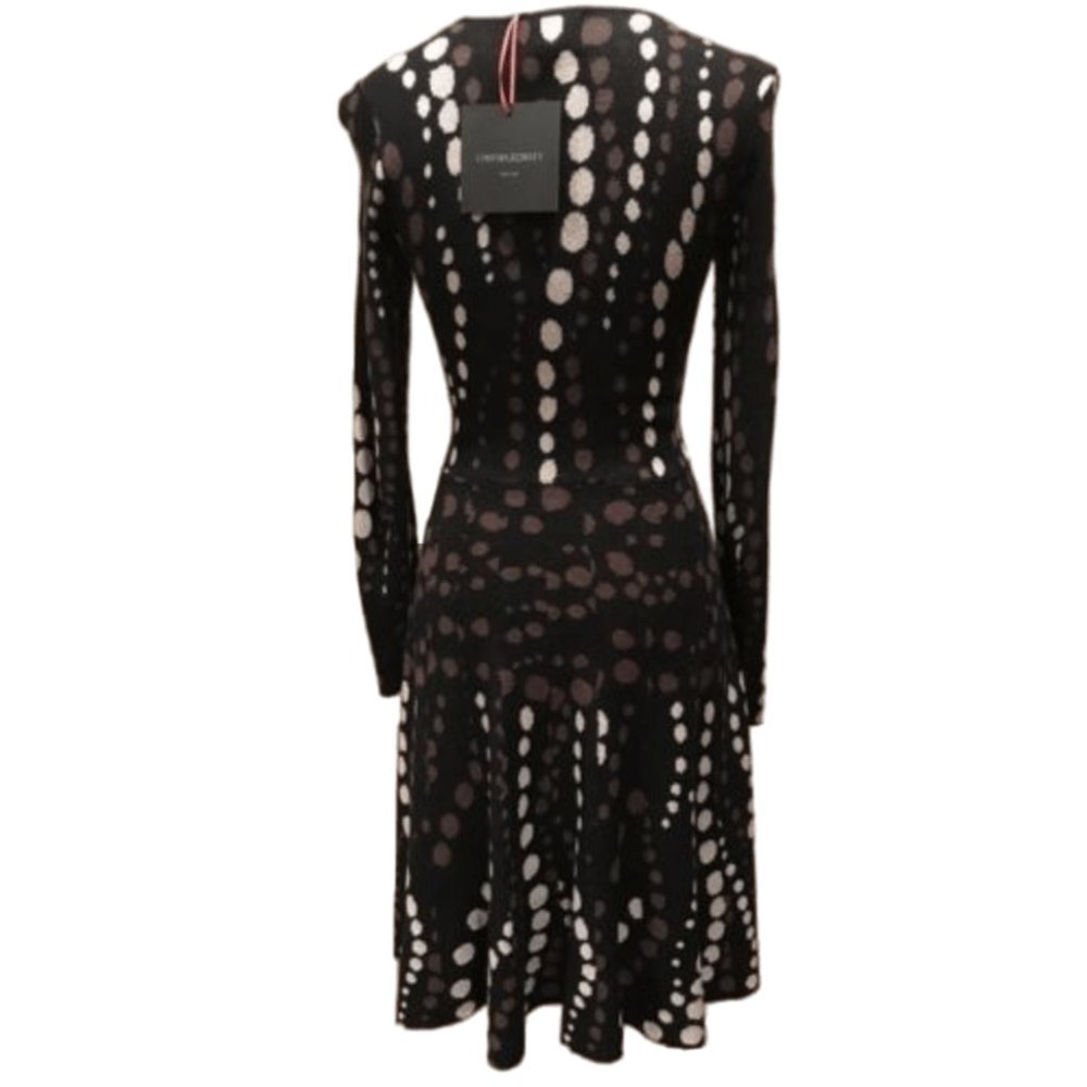 NWT Cynthia Rowley Black Brown Ivory Polka Dot Fit Flare A-line Jersey Dress XS - Picture 6 of 8
